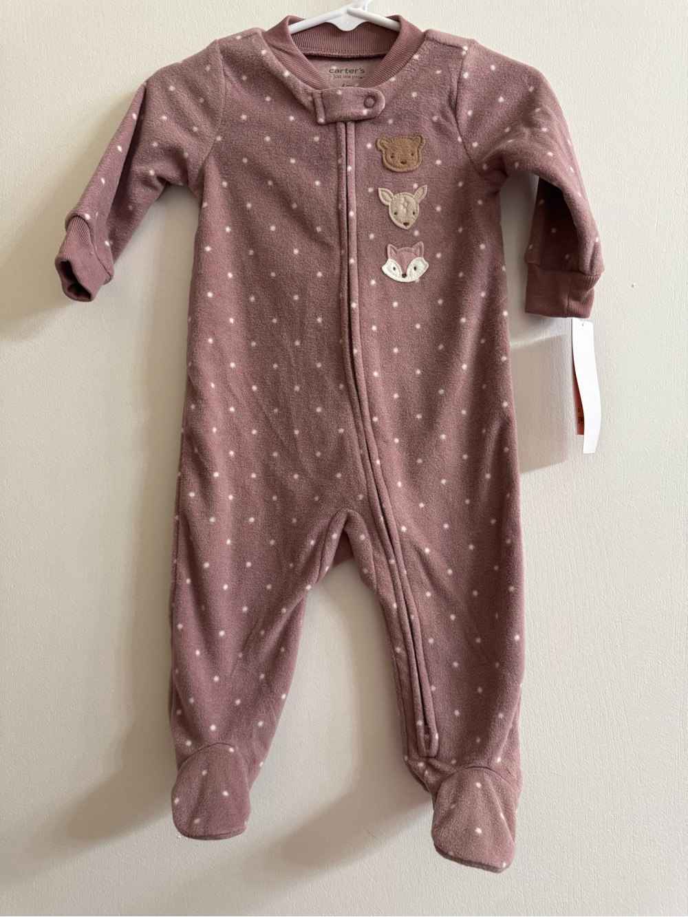 NWT Carter's Mauve Polka Dot Footed Fleece Onesie - Cozy Baby Sleepwear
